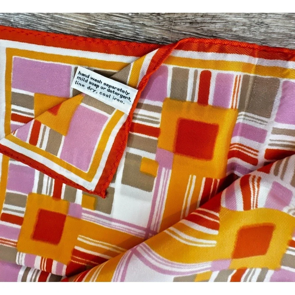 Vtg Vera Scarf Set 2 Green Pink Orange Geometric Floral Silk Rayon Blend Japan